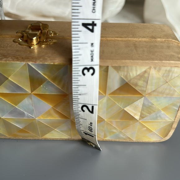 Gold lip mother of pearl wood miniaudiere purse bag